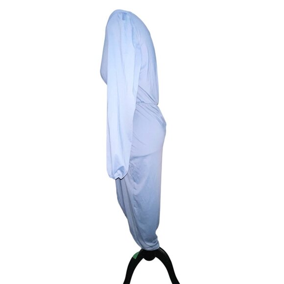 Halara V Neck Long Sleeve Tulip Hem Midi Dress Sz Medium Blue Womens - Picture 7 of 16